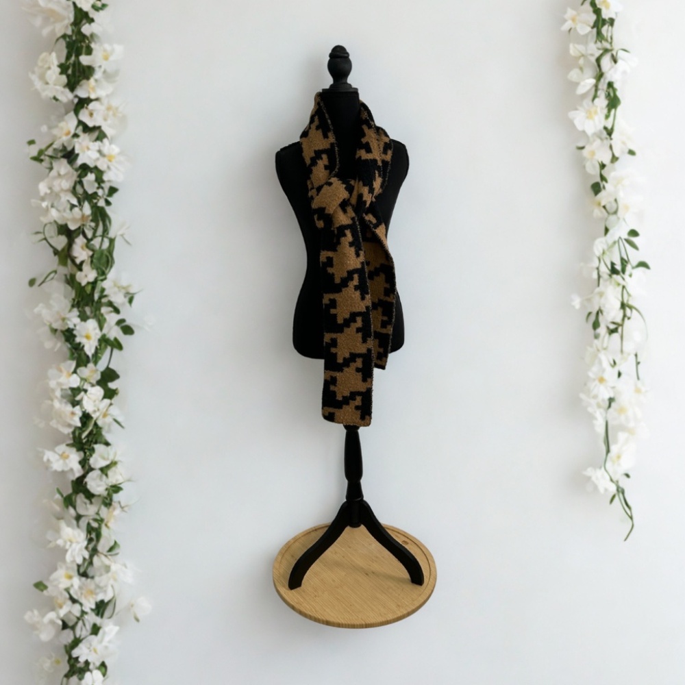 A New day Tan and Black Patterned Scarf